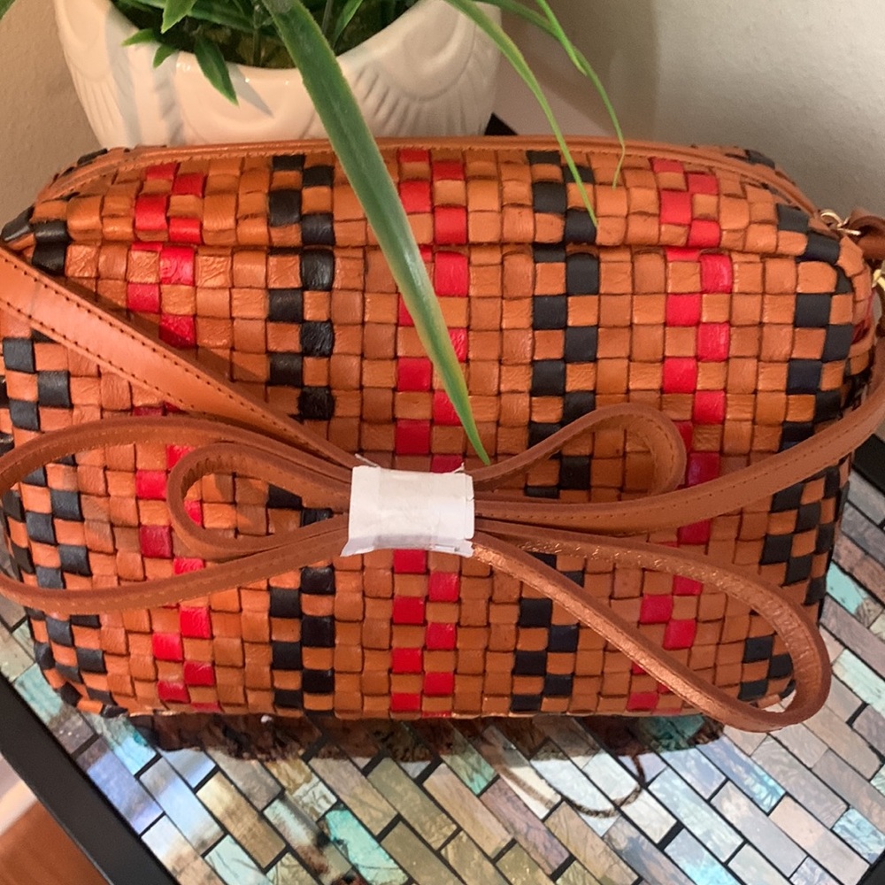 Clare V . Marisol Woven Leather Crossbody Bag, PINSTRIPE WOVEN CHECKER - Picture 17 of 17